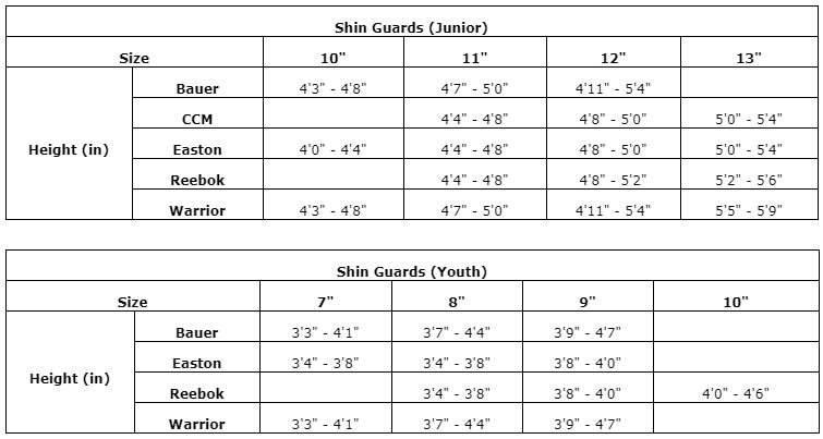 Hayabusa Shin Guards Size Chart